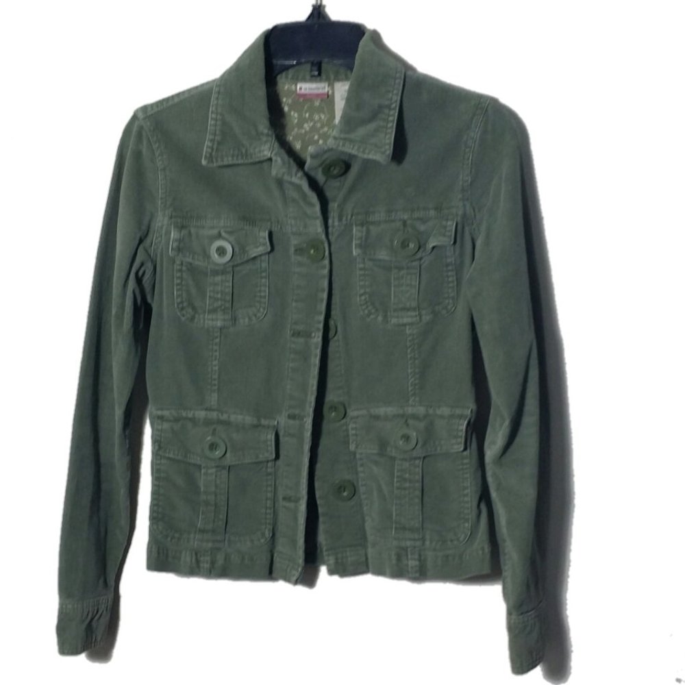 corduroy green stretch button up blazer